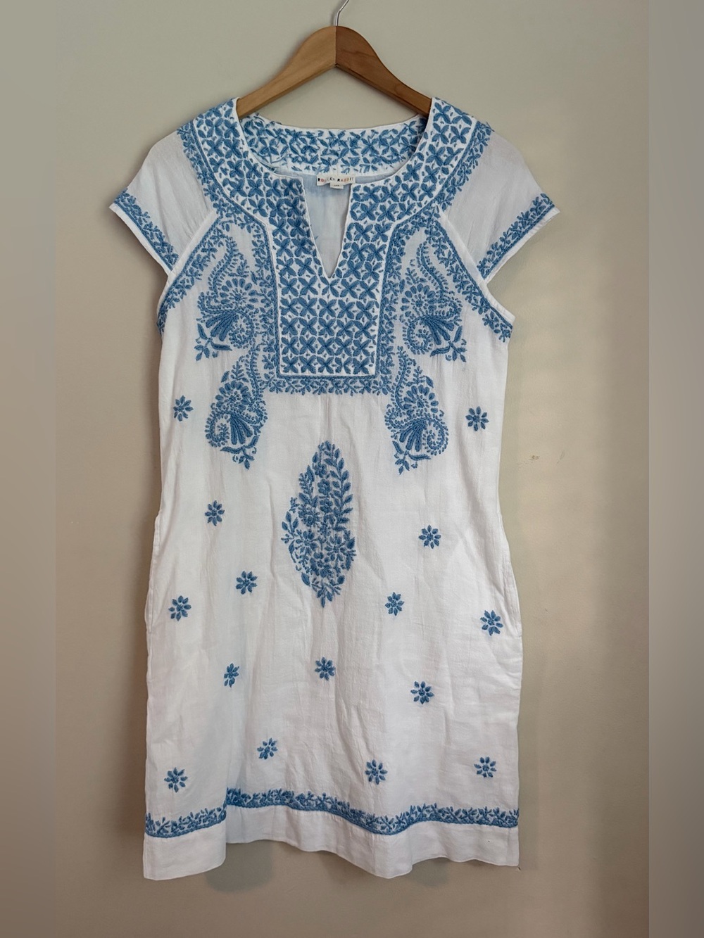Roller Rabbit Blue Embroidered Boho Shift Dress